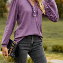 Large Purple Long Sleeve Ruffled Henley Top