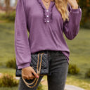 Small Purple Long Sleeve Ruffled Henley Top