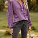 Small Purple Long Sleeve Ruffled Henley Top