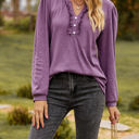 Small Purple Long Sleeve Ruffled Henley Top