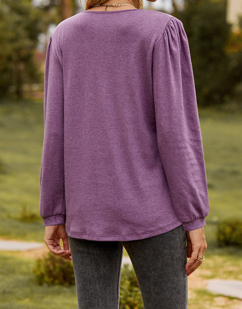 Long Sleeve Ruffled Henley Top