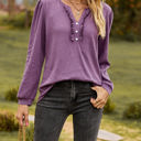 Small Purple Long Sleeve Ruffled Henley Top