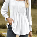  Pintuck Pleated Smocked Long Sleeve Top