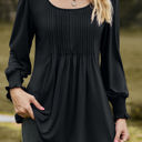 Large Black Pintuck Pleated Smocked Long Sleeve Top