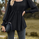 Small Black Pintuck Pleated Smocked Long Sleeve Top