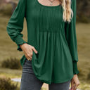 Small Green Pintuck Pleated Smocked Long Sleeve Top