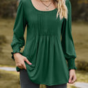 Small Green Pintuck Pleated Smocked Long Sleeve Top