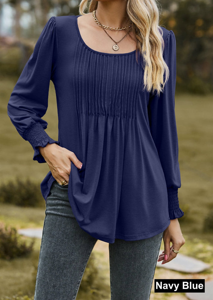 Pintuck Pleated Smocked Long Sleeve Top