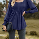 Small Navy Pintuck Pleated Smocked Long Sleeve Top