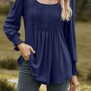 XXL Navy Pintuck Pleated Smocked Long Sleeve Top