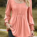 Large Pink Pintuck Pleated Smocked Long Sleeve Top