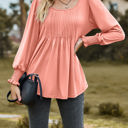 Small Pink Pintuck Pleated Smocked Long Sleeve Top