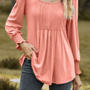 Small Pink Pintuck Pleated Smocked Long Sleeve Top