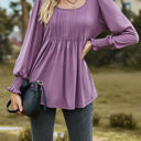 Large Purple Pintuck Pleated Smocked Long Sleeve Top