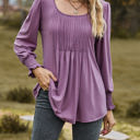 Small Purple Pintuck Pleated Smocked Long Sleeve Top