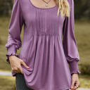 Small Purple Pintuck Pleated Smocked Long Sleeve Top