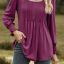 Medium Red Wine Pintuck Pleated Smocked Long Sleeve Top