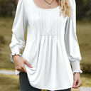 Medium White Pintuck Pleated Smocked Long Sleeve Top