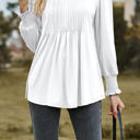 Small White Pintuck Pleated Smocked Long Sleeve Top