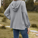 Small Gray Poet Sleeve Ribbed Knit Hooded Top