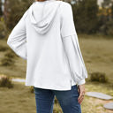 Small White Poet Sleeve Ribbed Knit Hooded Top