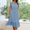 Large Blue Ruffled Hem Floral Midi Dress