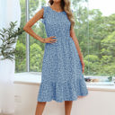 Large Blue Ruffled Hem Floral Midi Dress