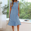 Large Blue Ruffled Hem Floral Midi Dress