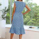 Large Blue Ruffled Hem Floral Midi Dress