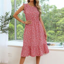 Large Red Ruffled Hem Floral Midi Dress