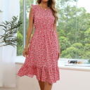 Large Red Ruffled Hem Floral Midi Dress