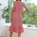 Large Red Ruffled Hem Floral Midi Dress