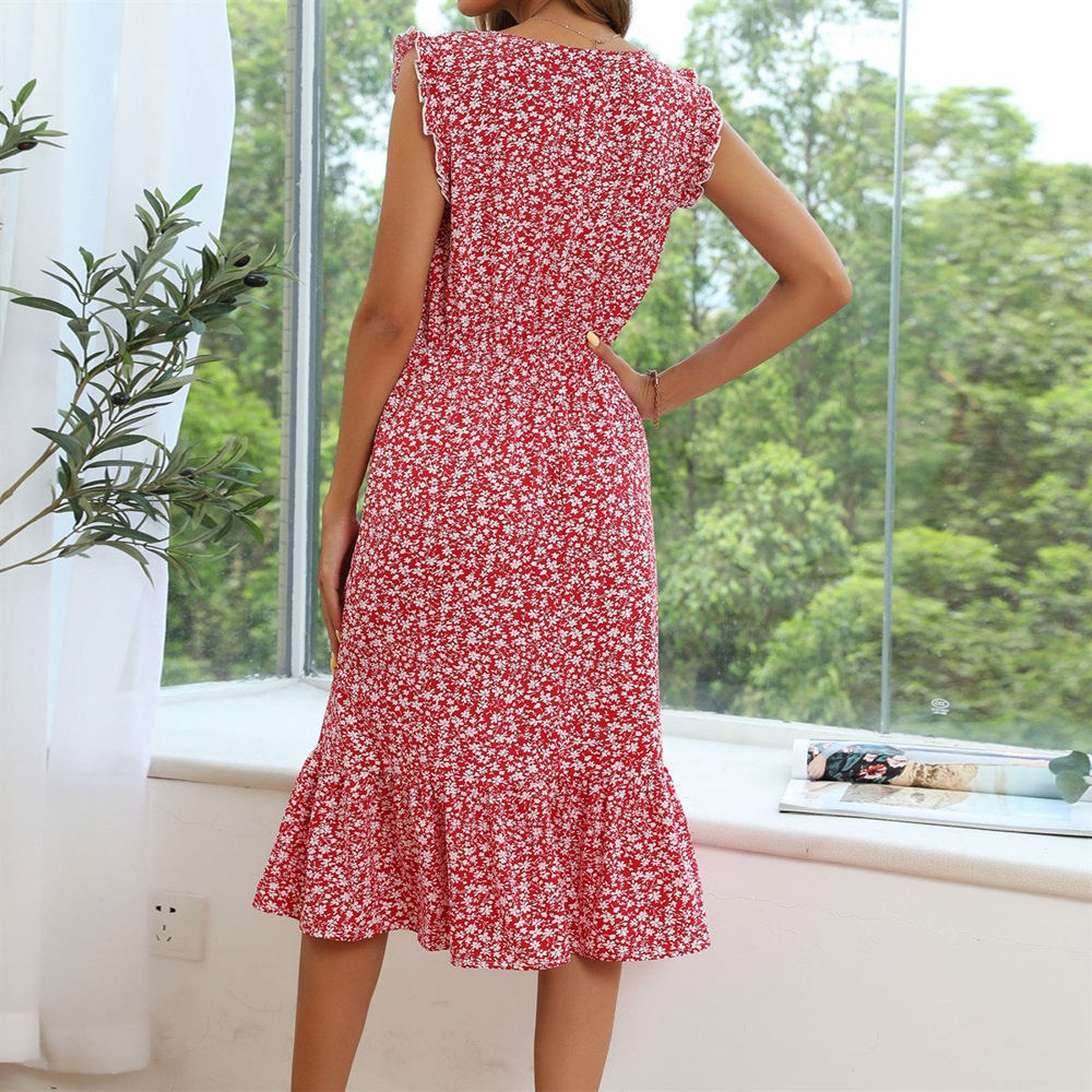 Ruffled Hem Floral Midi Dress