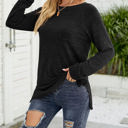 Large Black Pocket Heather Long Sleeve Top