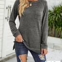 Large Dark Gray Pocket Heather Long Sleeve Top