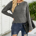 Large Dark Gray Pocket Heather Long Sleeve Top