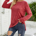 Large Red Pocket Heather Long Sleeve Top