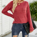 Large Red Pocket Heather Long Sleeve Top