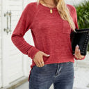 Large Red Pocket Heather Long Sleeve Top