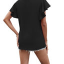 Small Black Angel Sleeve Pleated Top