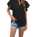 Small Black Angel Sleeve Pleated Top