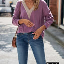 Small Fuchsia Crochet V-Neck Knit Top