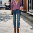 Small Fuchsia Crochet V-Neck Knit Top