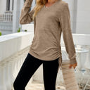 Small Brown Drawstring Long Sleeve Top