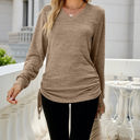 Small Brown Drawstring Long Sleeve Top