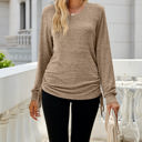 Small Brown Drawstring Long Sleeve Top