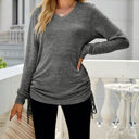 Small Dark Gray Drawstring Long Sleeve Top