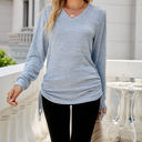 Small Light Blue Drawstring Long Sleeve Top