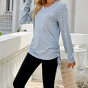 Small Light Blue Drawstring Long Sleeve Top