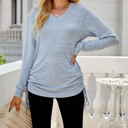 Small Light Blue Drawstring Long Sleeve Top